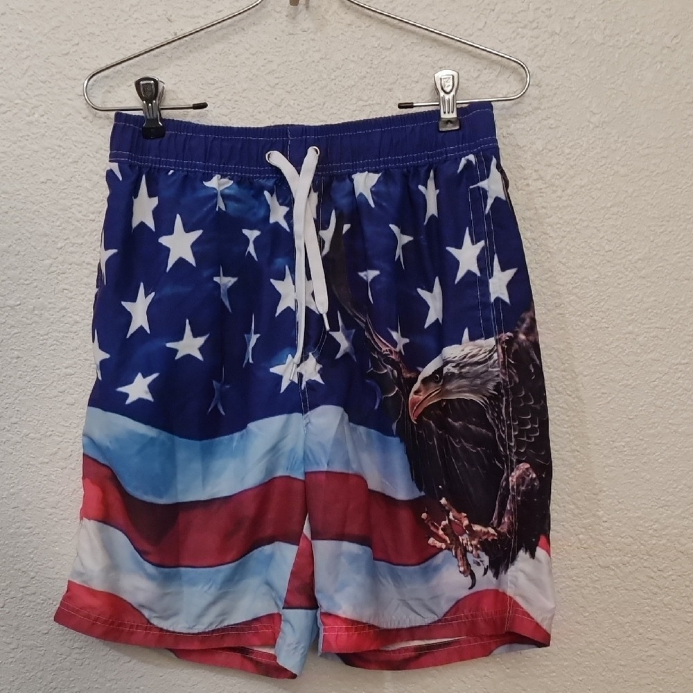 "Make Offer" George Blue and Red Patriotic Board Shorts